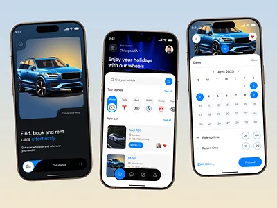 AI Car Rental Mobile App Design best ui bmw buy calendar car car rent dark fireart gradient luxury app mobile app mobile app design price rent rental taxi tesla transport vehicle vibrant