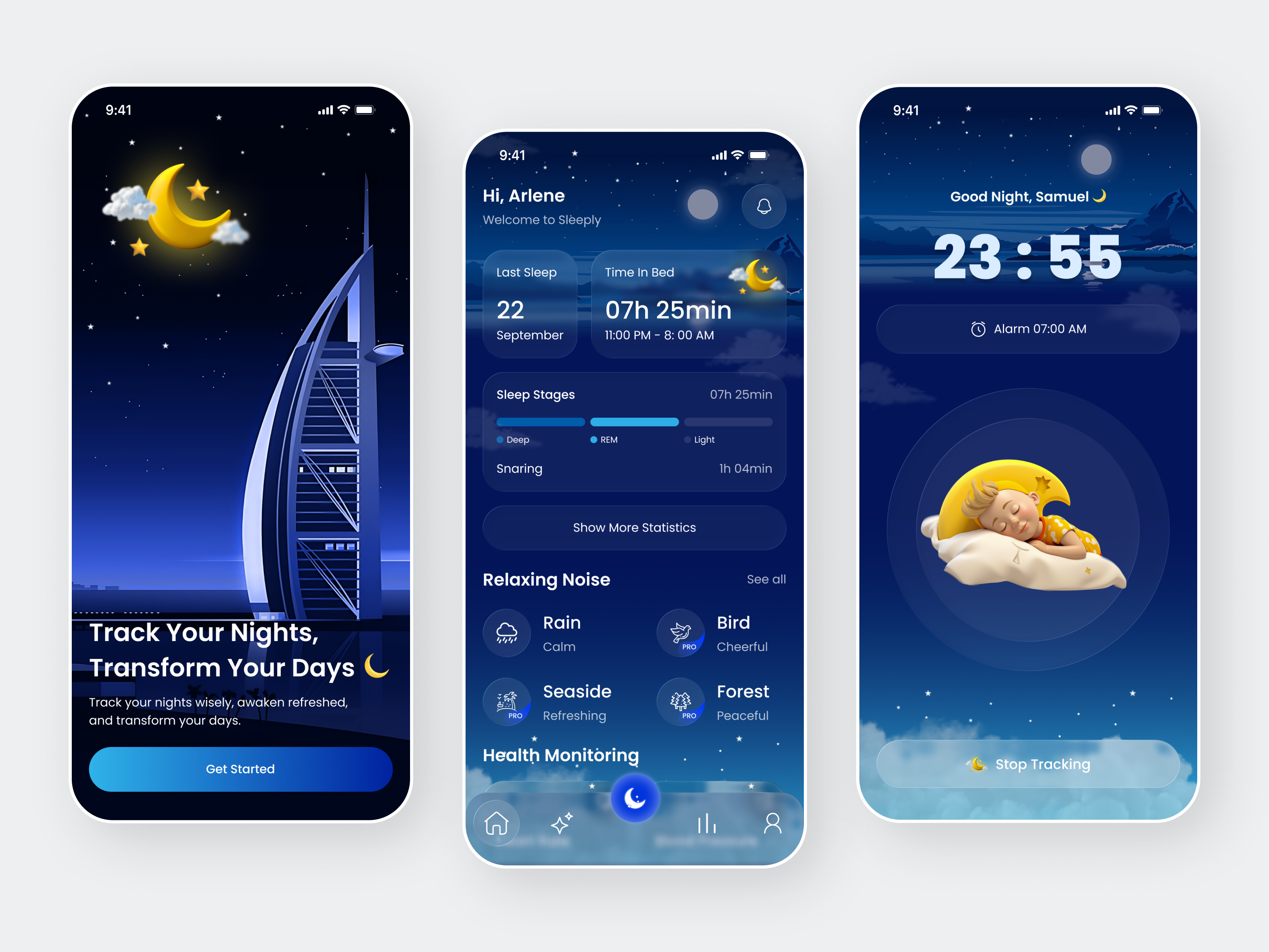 AI-Powered Sleep Monitor App ai ai sleep tracker app design mobile app monitoring night app sleep sleep app sleep assistant sleep cycle tracker sleep health ai