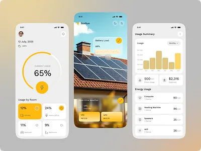EcoSun - Solar Panel Management App ai app app design b2b business crm dashboard design energy interface management mobile panel product renewable saas service solar ui ux