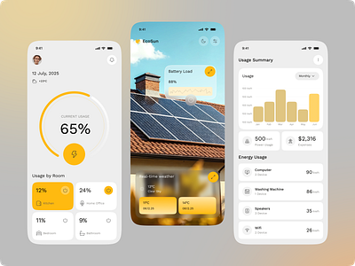 EcoSun - Solar Panel Management App ai app app design b2b business crm dashboard design energy interface management mobile panel product renewable saas service solar ui ux