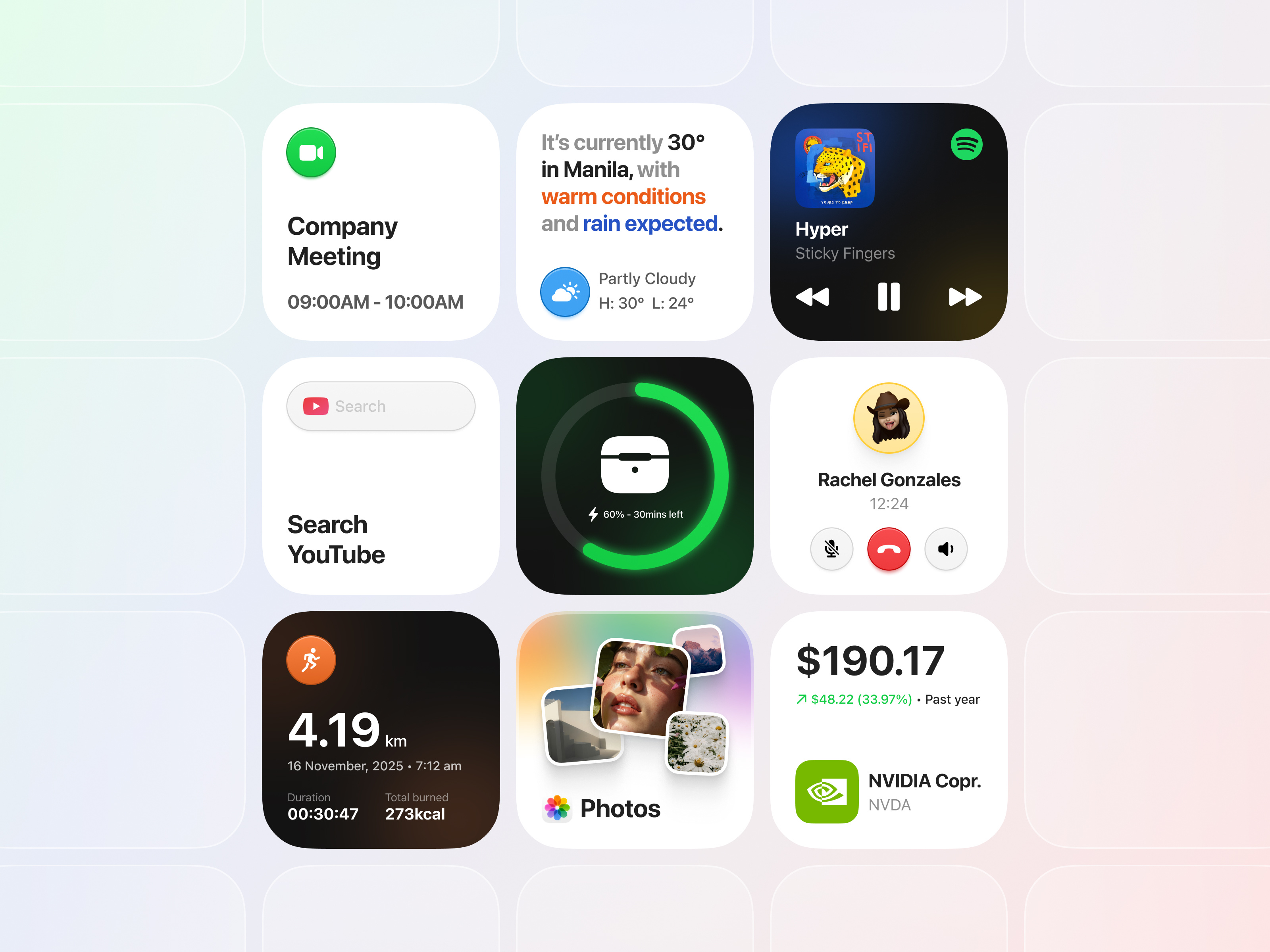 Custom Widgets app design call charging clean components design figma ios macos minimal mobile mobile design modern music ui components ui design widget widgets