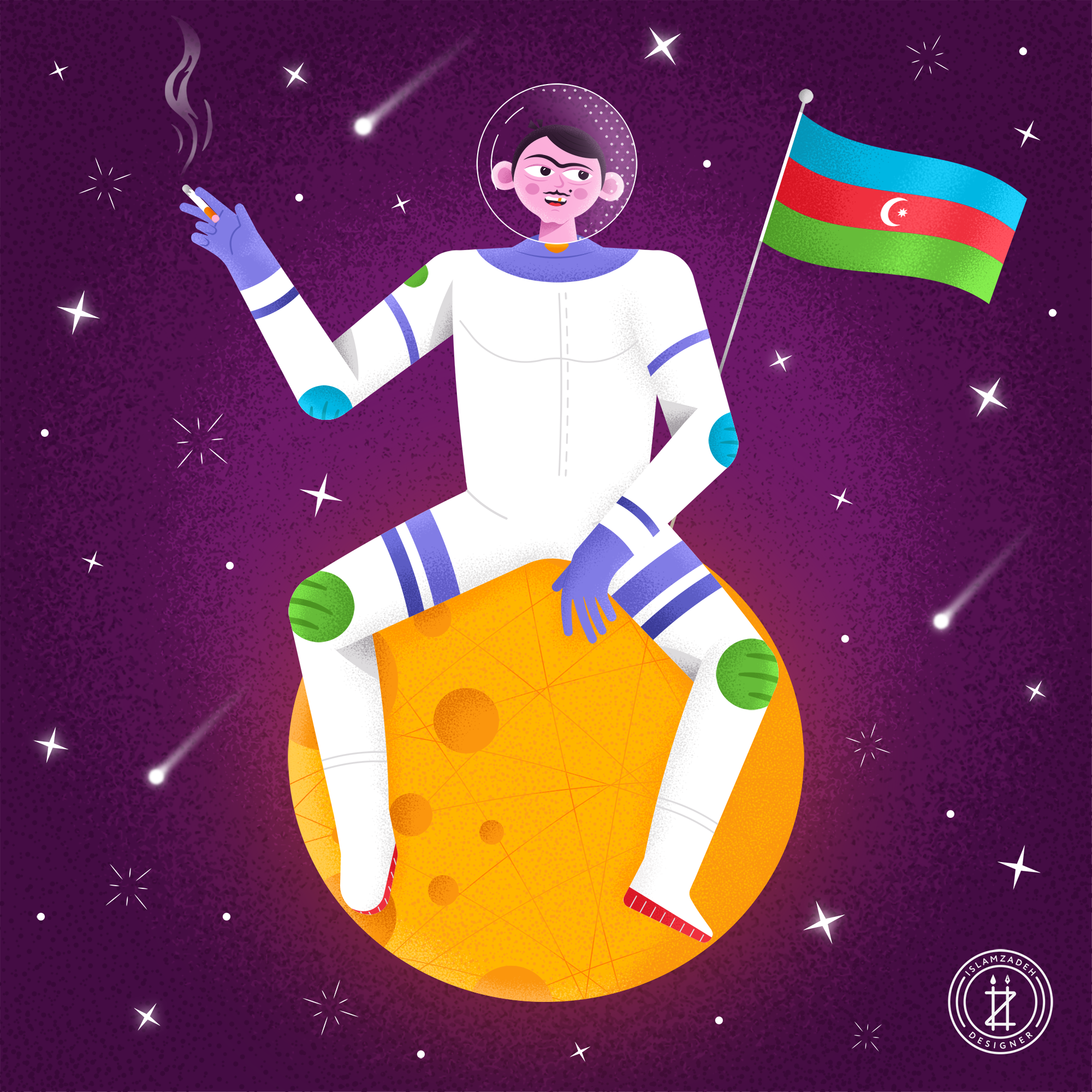 Conqueror of the moon artwork azerbaijani character cosmonaut digitalart digitaldesign galaxy moon