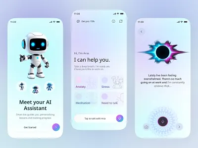 AI Assistant Mobile App Concept – Elegant & User-Friendly Design ai ai app ai app design ai statup ai voice ai technology artificial intelligence chat gpt ios app design machine learning mind journey mobile mobile app mobile app design product tech