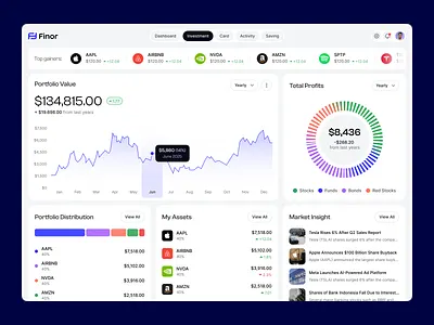 Investment Dashboard UI Design | Fintech Portfolio Analytics analytics clean ui crypto wallet dashboard data visualization finance app financial dashboard fintech investment portfolio dashboard product design saas saas dashboard trading platform ui design web app