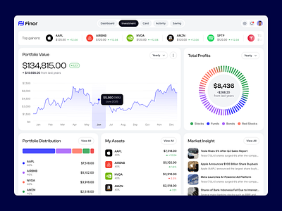 Investment Dashboard UI Design | Fintech Portfolio Analytics analytics clean ui crypto wallet dashboard data visualization finance app financial dashboard fintech investment portfolio dashboard product design saas saas dashboard trading platform ui design web app