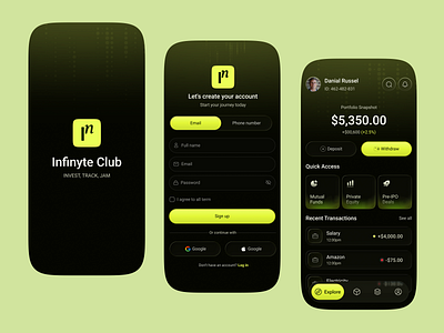Infinyte Track & Invest App app app design design figma fintech grow your funds invest smart ios log in mobile mobile app money growth money track sign up smart investing track your portfolio ui ux wealth management