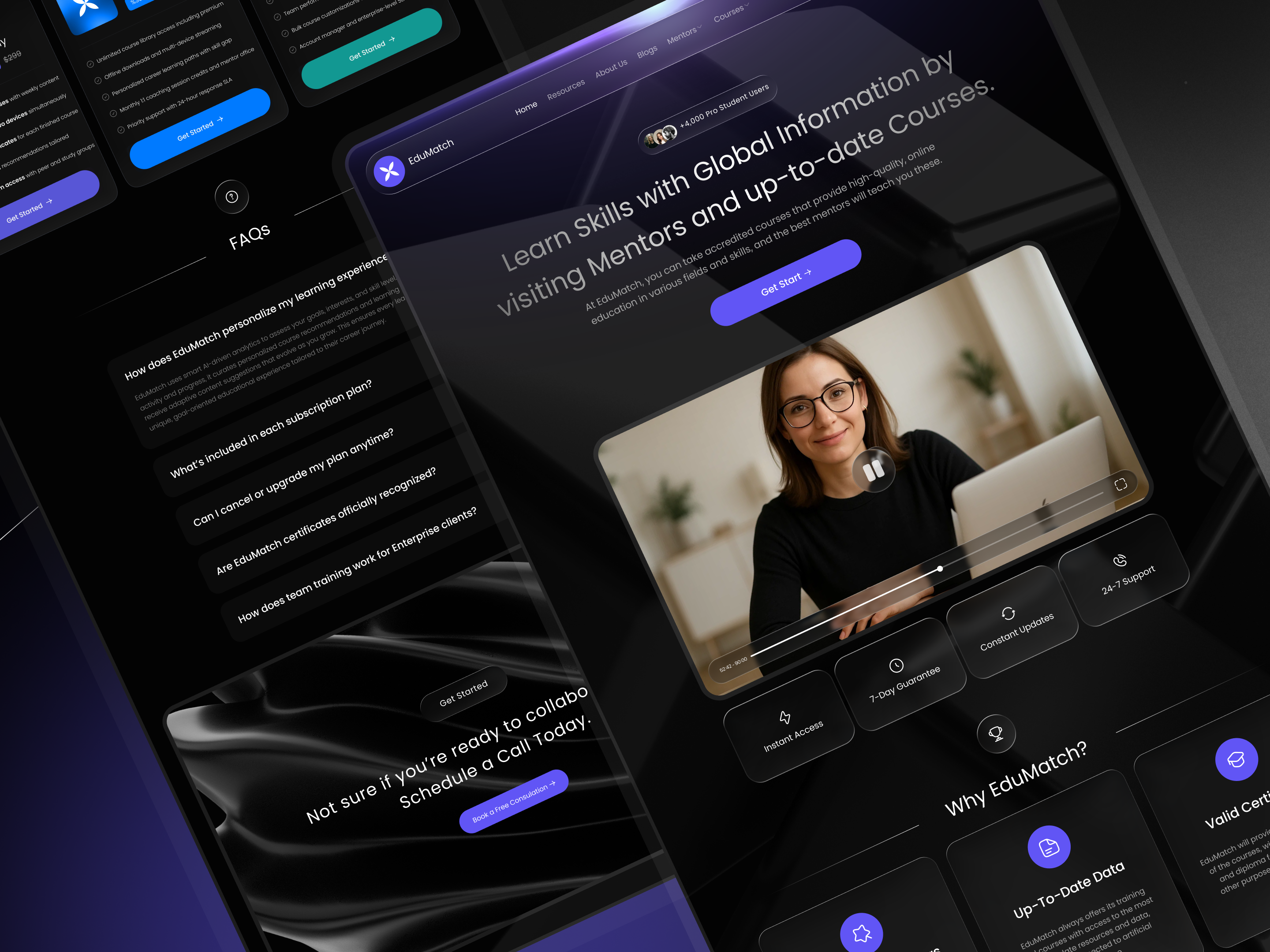 Modern Course & Mentor Platform course dark designsystem education edutech landing mentor modern online learning onlinecourses webdesign website