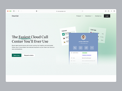 A call-center hero section built around clarity design illustration product design ui ui design uiux user experience user interface