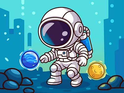 Astronaut Explore Planet🧑🏻‍🚀🌕 astroman astronaut branding charactee cosmos cute doodle earth explore flat galaxy icon illustration logo moon planet science sky space