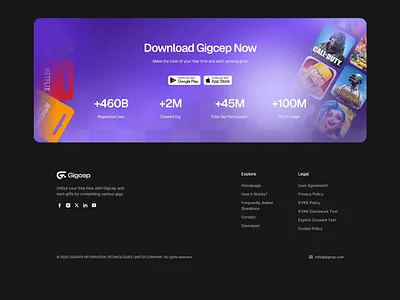 Gigcep | Footer & CTA Design Animation animation cta design earn money footer gaming saas section task ui ux