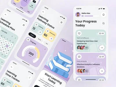 Learning Progress App UI – Modern EdTech Mobile App Design app design course app edtech education app elearning learning app mobile mobile app online learning pastel ui progress app student app study app ui design