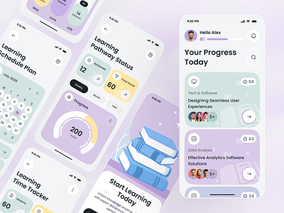 Learning Progress App UI – Modern EdTech Mobile App Design app design course app edtech education app elearning learning app mobile mobile app online learning pastel ui progress app student app study app ui design