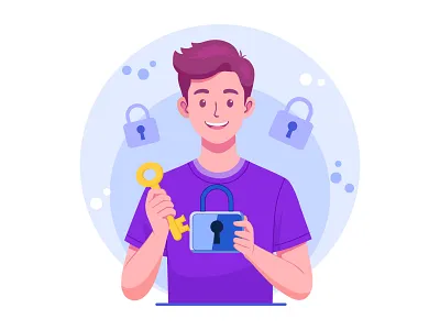 Secure Access & Digital Key Protection - Vector Illustration access key account verification app illustration authentication character design cybersecurity data protection design system digital security fintech flat design padlock privacy saas scalable vector secure login startup design ui design vector illustration web design