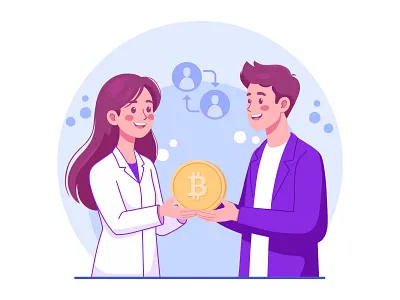 Peer-to-Peer Crypto Exchange & Digital Transaction - Vector Illu app illustration asset transfer bitcoin blockchain character design crypto exchange cryptocurrency defi digital finance fintech flat design investment p2p transaction scalable vector startup design trading ui design vector illustration wallet web design