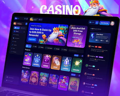 Casino Website - New bets casino crypto dark interface gambling game achievements game banners game interface game page gaming icons home page landing page lobby main page mines game online casino ui uiux web design website website design