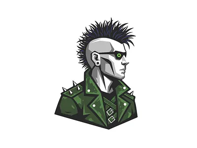 Cyberpunk Rebel Portrait – Mohawked Punk in Neon Green Spiked Ja animation branding design graphic design illustration logo motion graphics vector