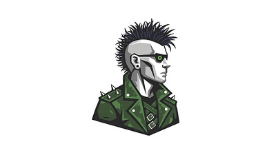 Cyberpunk Rebel Portrait – Mohawked Punk in Neon Green Spiked Ja animation branding design graphic design illustration logo motion graphics vector