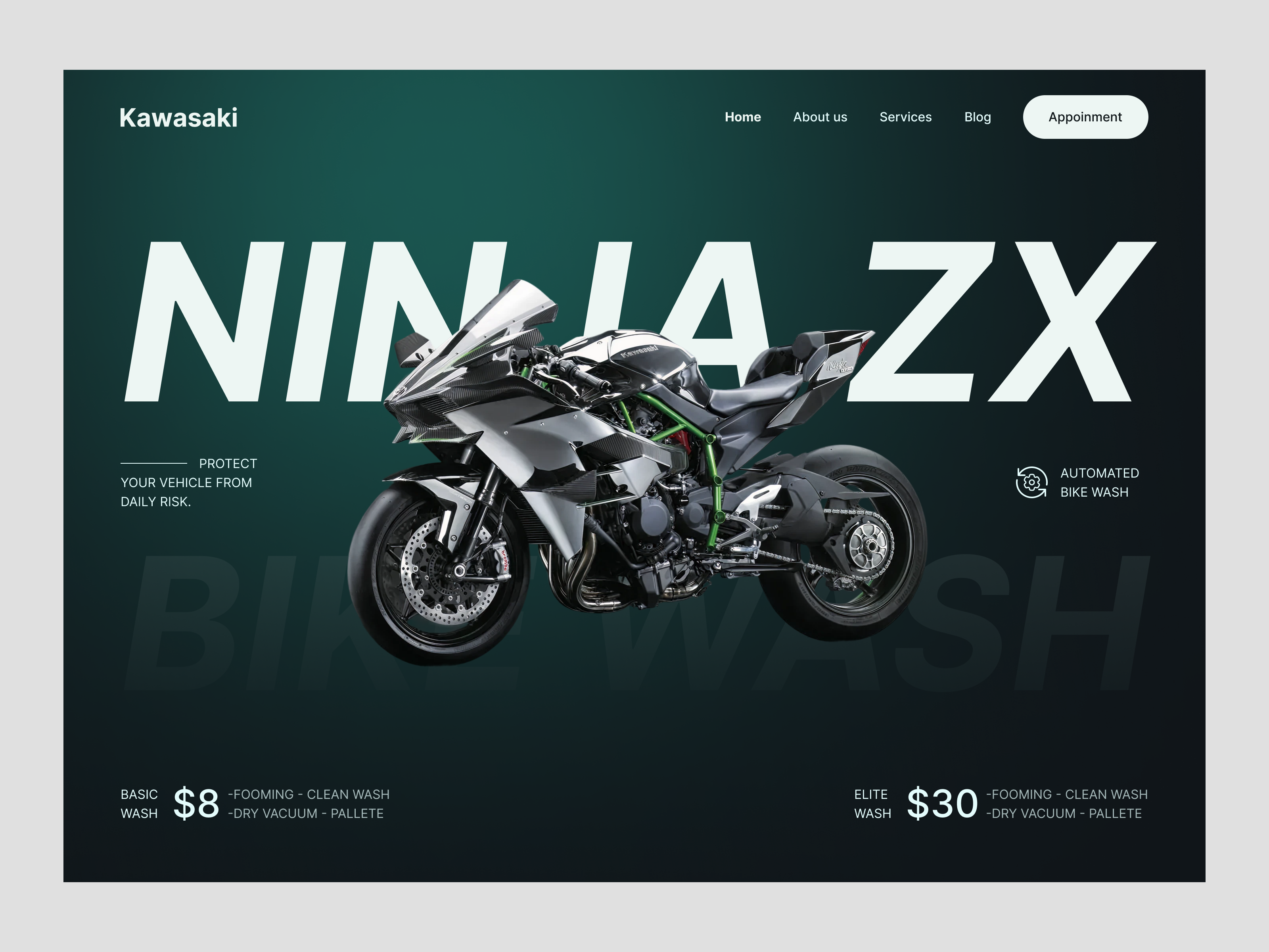 Bike Service Website bike bike wash cleaning company homepage interface landing page motorbike motorcycle rider service ui ux wash service web web design webdesign website