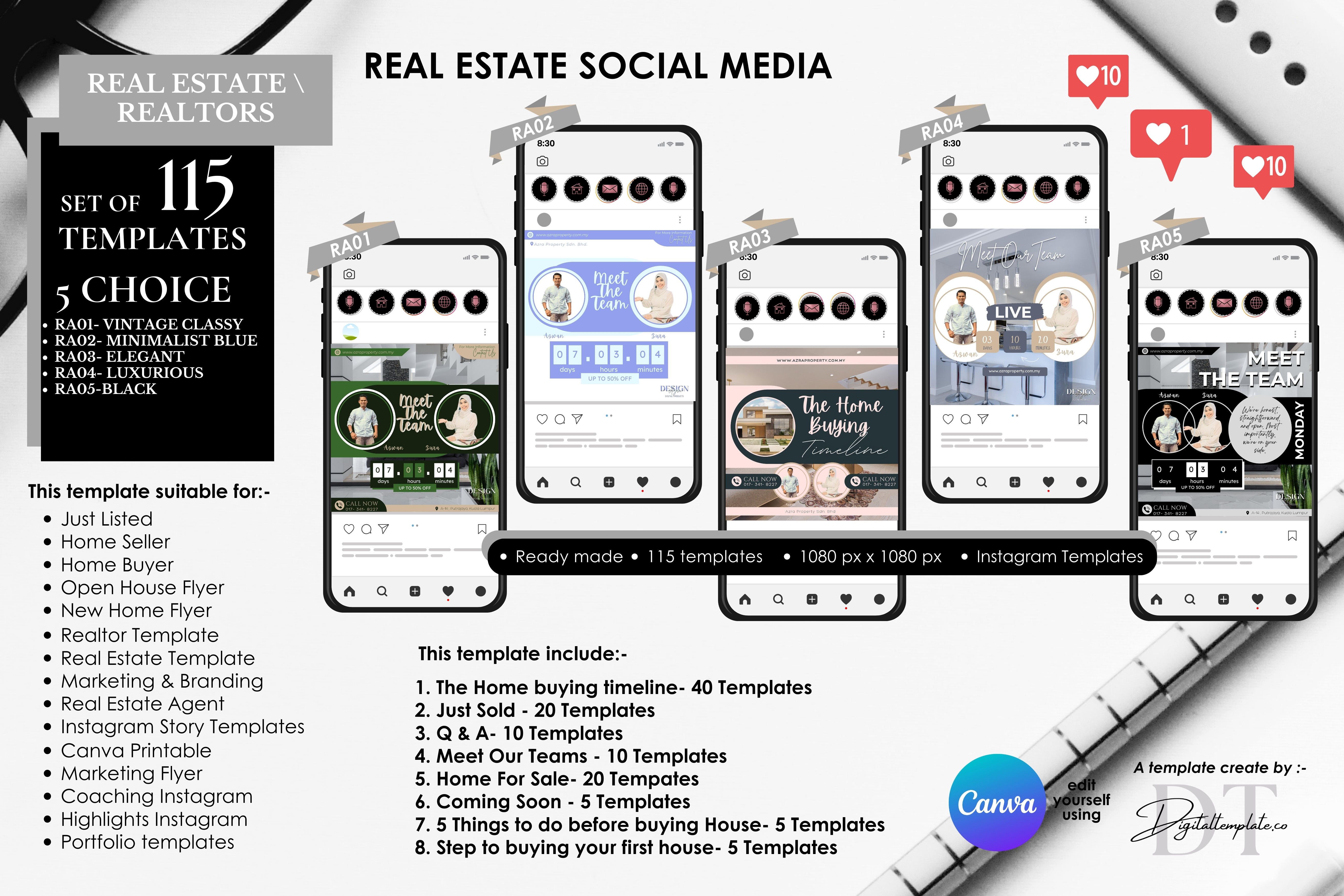 Real Estate Social Media design templates branding business marketing canva templates design templates graphic design instagram. social media