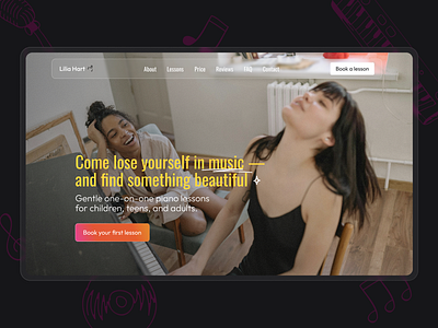 Hero section for piano techer landing page (UX/UI design) hero section landing page music piano teacher ui ux warm design web design website