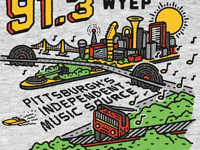 bumpin' burgh amp bridge city donation downtown fundraiser guitar incline keyboard music notes pittsburgh point public radio record river support vinyl