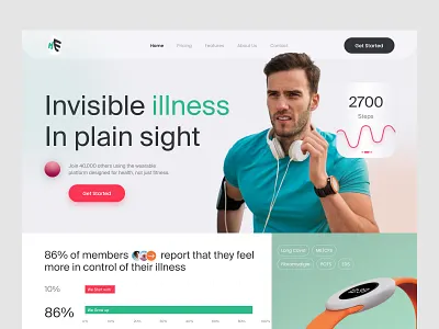 Health Wearable Landing Page clean ui fitness app design health tech healthcare ui landing page medical website minimal design modern design responsive design saas landing page ui design ux design visual hierarchy wearable app web design
