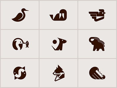 Animal Logo Collection animal bird chicken dog elephant farm fish heron leaf letter s logo mark negative space rooster stork walrus wild wing wolf zoo