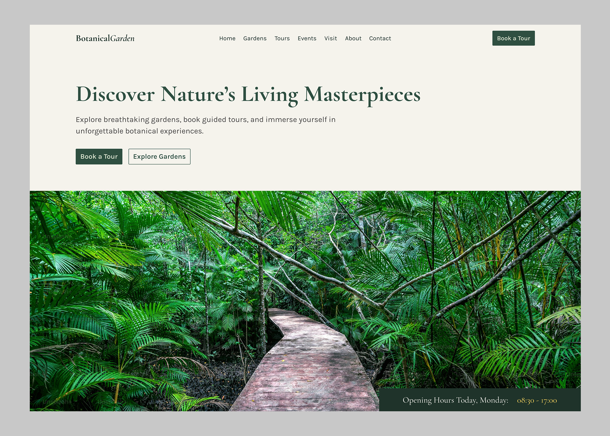 Botanical Garden Homepage Design design garden hero section homepage ui website