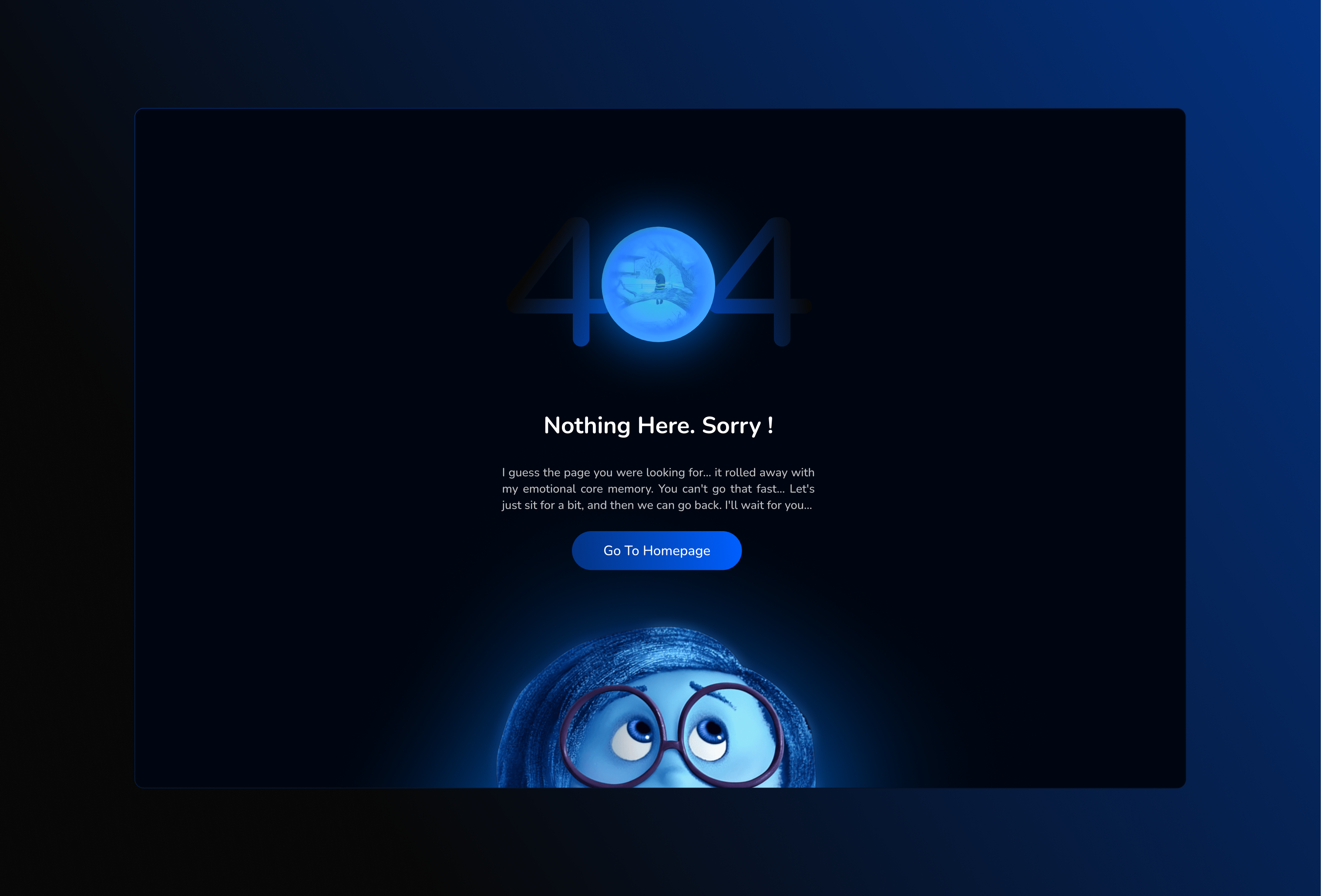 Daily UI 008 - The 404 Emotional Core Dump 404page dailyui darkmode design designinspiration emotionaldesign insideout sadness ui uiux ux webdesign