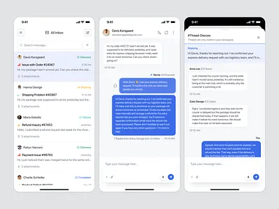 Customer Support Dashboard: Inbox & Thread Collaboration app design chat chat app collaboration conversation customer customer support design inbox message message collaboration messaging mobile mobile app product design saas support team messaging thread uiux