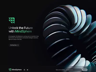 MindSphere | Coming Soon Page Animation 3d 3d animation agent ai ai agent animation blockchain coming soon crypto dark mode motion graphics waitlist web3
