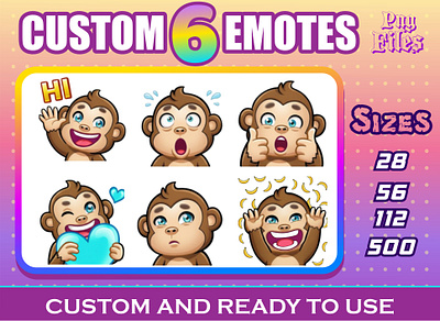 Monkey Emotes | Cute Monkey Twitch Emotes, Streaming Stickers animated emoji cartoon monkey character icons chat emoji cute animal emoji cute monkey emoji digital stickers discord emotes emoji pack expressive stickers funny emoj gamer emotes kawaii emotes kawaii monkey monkey emotes monkey illustration reaction emotes social media stickers streaming graphics twitch emotes
