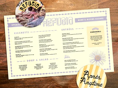 Refugio Menu and Collateral alpine apres art deco bold brand design branding bright colorful design graphic design italian lettering logo logo design menu restaurant