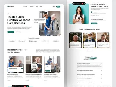 Healthcare Landing Page - VitalElder ai artificial intelligence biotech clean design health healthcare interface landing page modern product saas service startup technology ui ui design ux web website