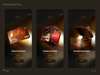 Onboarding - Wasteland Vault app design mobile ui