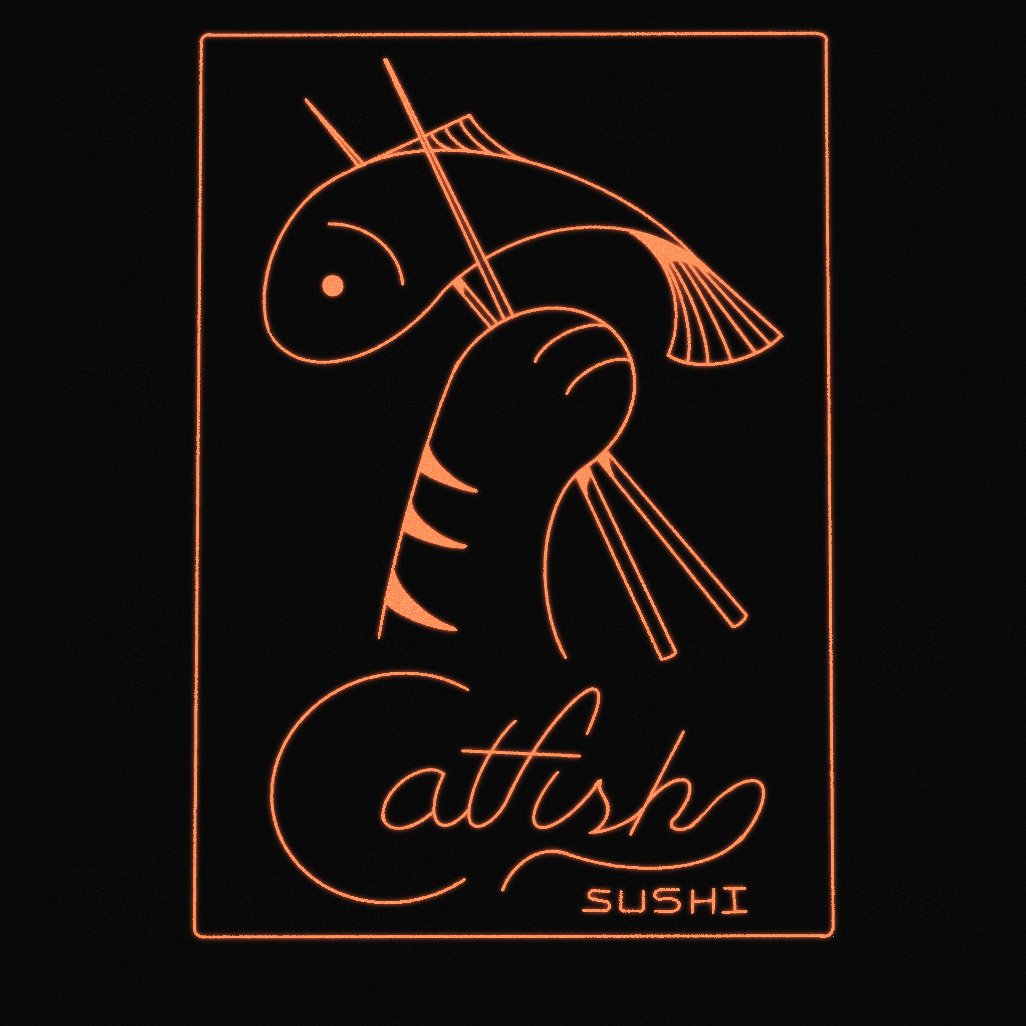 Catfish branding cat chopsticks fish food graphic design lettering logo neon restaurant sushi weekly warm up