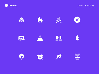 Camping & Nature - Uxercon Icon Library adventure animation camp camping design figma forest hiking icon icon design logo logo design motion graphics nature outdoor travel ui uiux ux uxercon