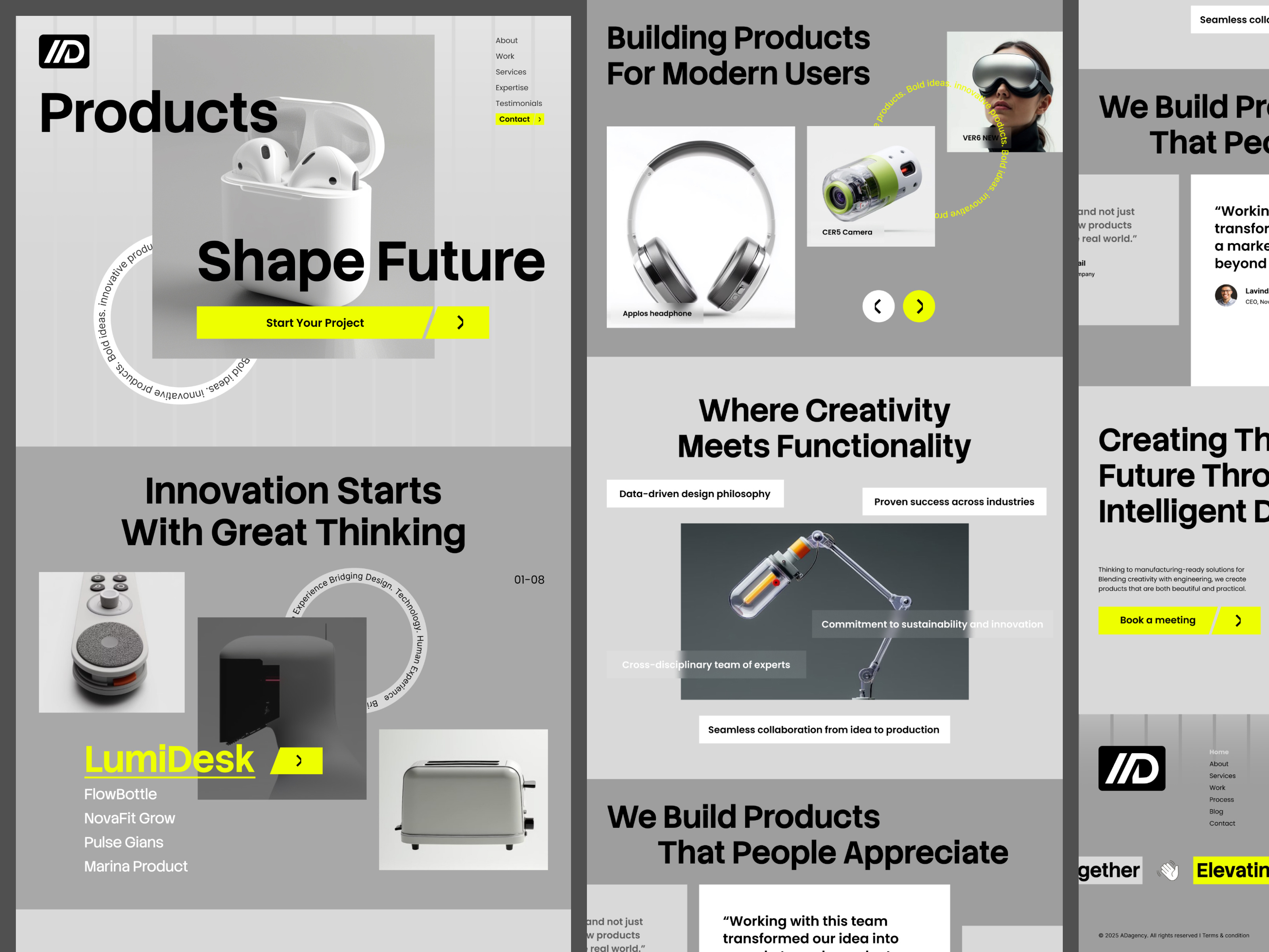 Example of Proudct Design Agency - web design - landing page