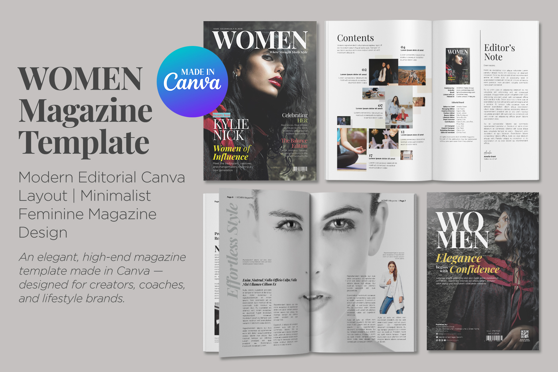 WOMEN Magazine Template | Modern Editorial Canva Layout canva layout canva magazine clean magazine design creative magazine editorial template fashion canva template fashion magazine fashion magazine layout feminine magazine graphic design lifestyle magazine magazine magazine design magazine spread minimalist magazine modern editorial modern magazine design style magazine wellness magazine women magazine template