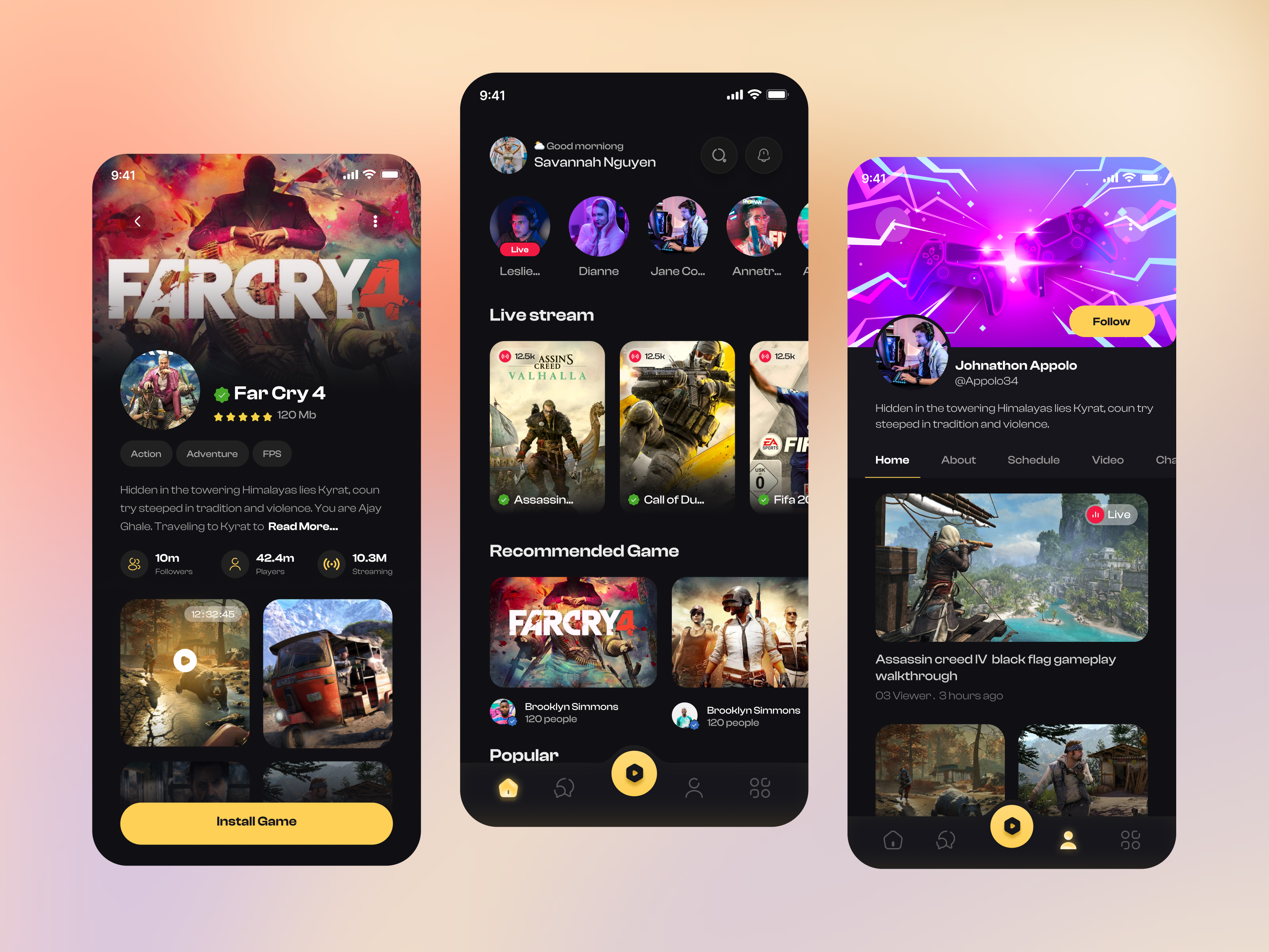 Game Streaming Mobile App UI/UX Design app concept app design creative design daily ui dark mode ui design agency dribbble game interface gaming app gaming ui mobile app mobile ui product design saas app design streaming app ui streaming platform ui ui inspiration uiux design visual design