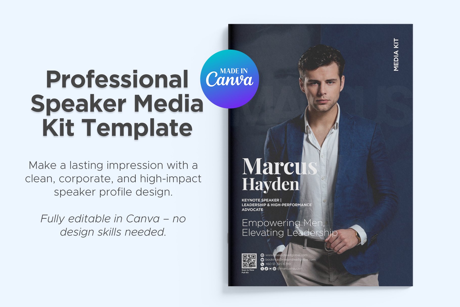 Professional Speaker Media Kit Template business coach media kit business speaker template canva speaker template coach branding template consultant media kit corporate canva template corporate trainer template event speaker profile keynote speaker media kit leadership speaker kit modern media kit design navy blue media kit personal brand media kit pitch deck for speakers professional press kit professional speaker media kit speaker one sheet canva speaker press kit template speaker profile template workshop trainer template