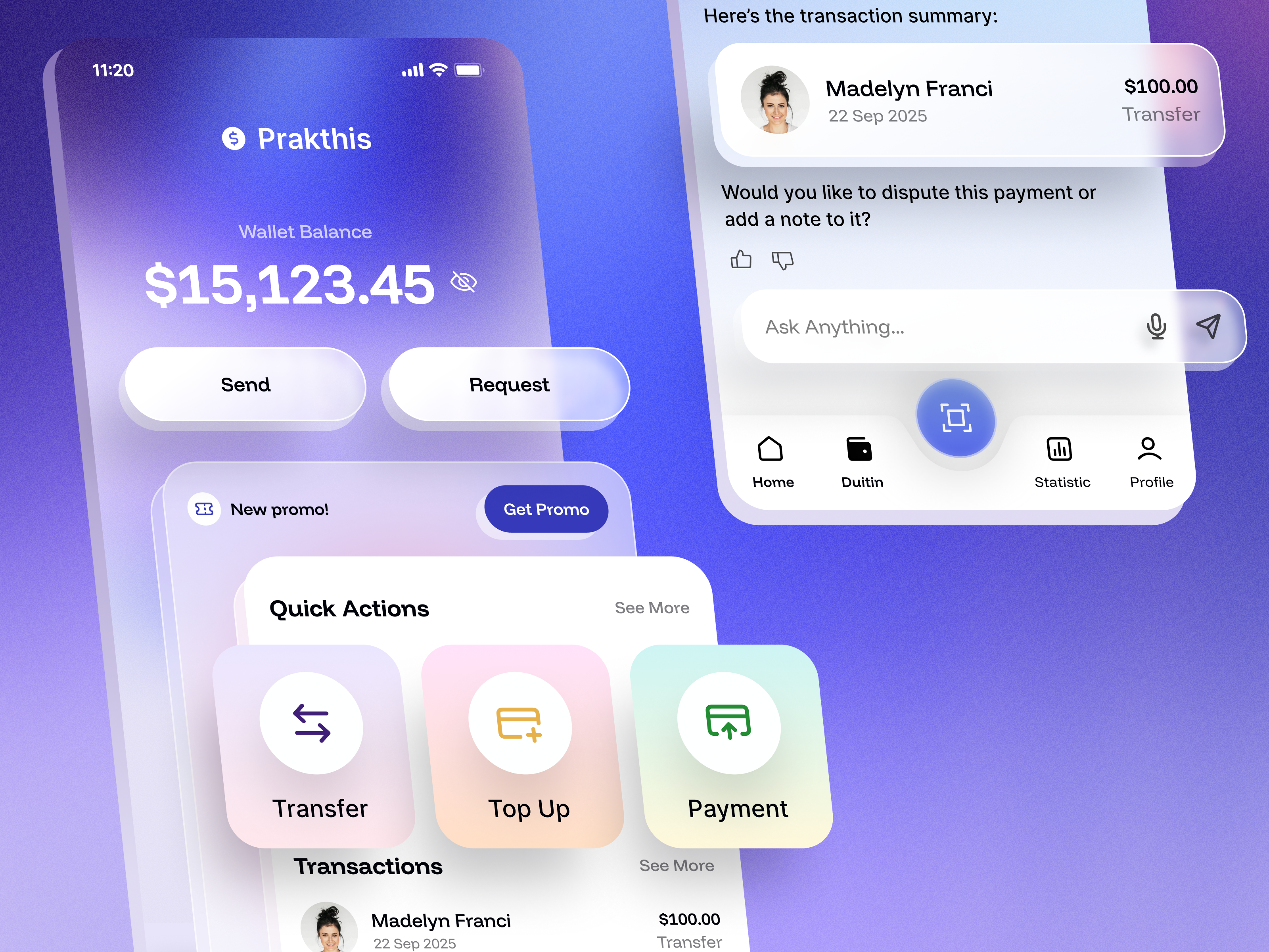 Example of Prakthis e-wallet mobile app design