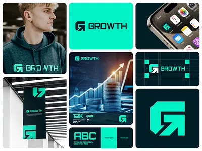 Growth - Investment Growth Brand Identity Design arrow logo brand book brand guidelines brand identity brand style guide branding branding kit complete branding finance finance logo branding grow growth logo growth logo branding icon investments logo logo design modern logo payment technology up