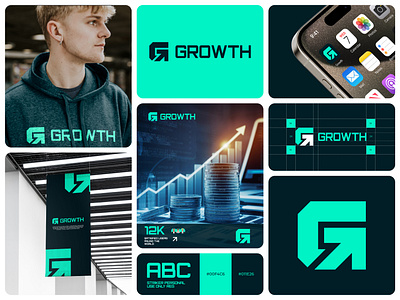 Growth - Investment Growth Brand Identity Design arrow logo brand book brand guidelines brand identity brand style guide branding branding kit complete branding finance finance logo branding grow growth logo growth logo branding icon investments logo logo design modern logo payment technology up