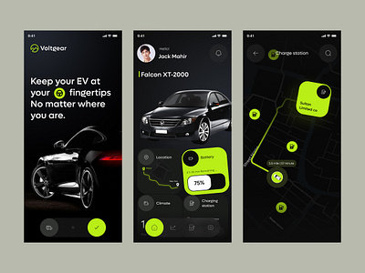 Voltgear – Electric Vehicle Tracking App app design application ui car charging app charging car charging station electric vehicle ev ev charging car mobile app mobile app design mobile ux pixelean product design ride tracking app ride tracking app design tracking app ui uiux user interface web design