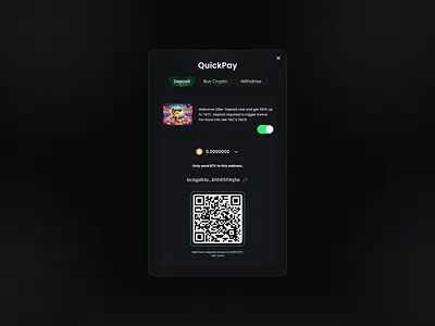 Online Crypto Casino Deposit Modal blockchain casino crypto crypto casino cryptocurrency deposit gambling game game ui gaming gaming ui modal window money online casino payment pop up transaction wallet web design withdraw