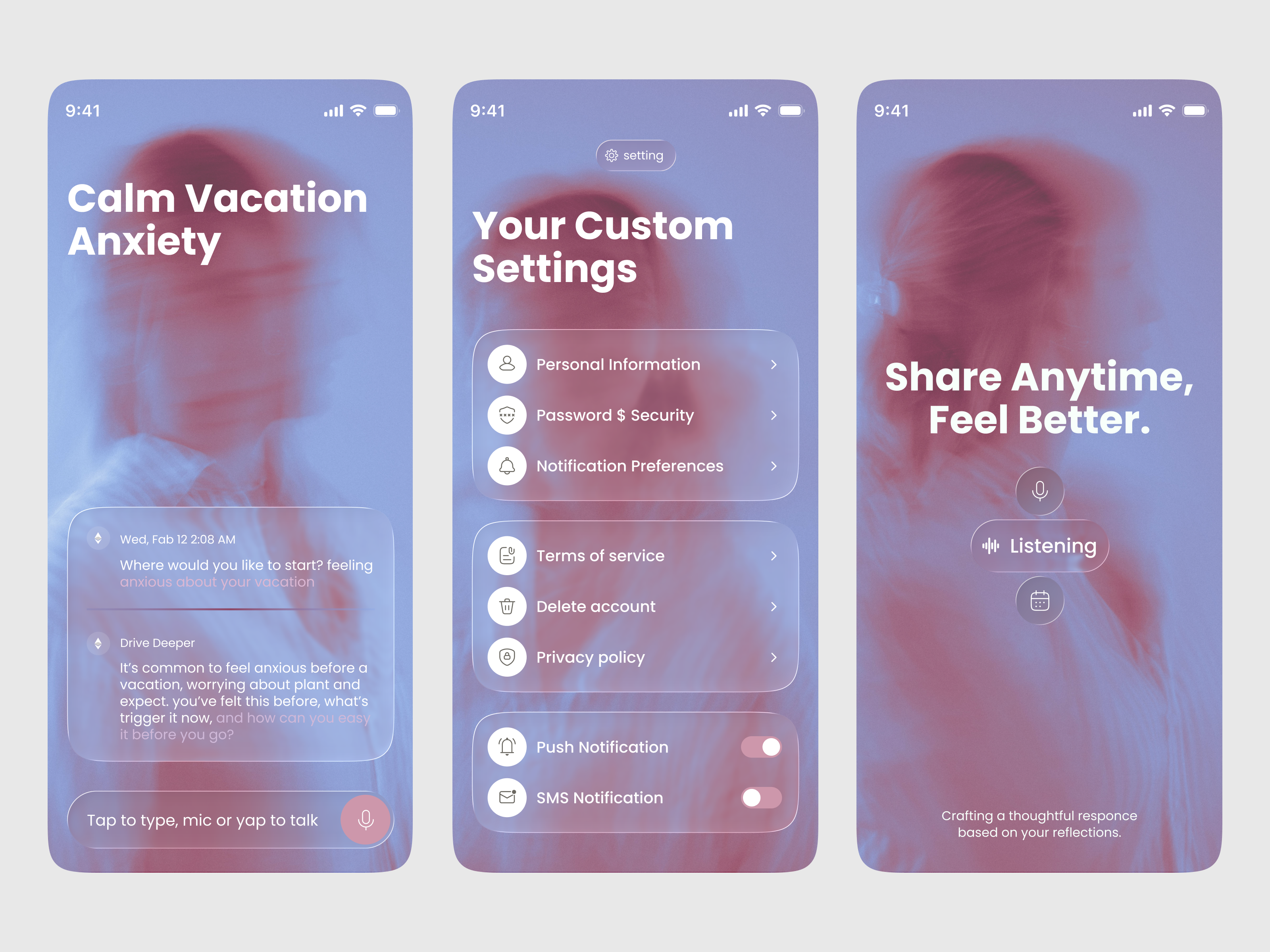 AI Meets Journaling - Mobile App Design ai app ai assistant ai design ai therapy app anxiety app app design app ui chatbot emotion tracker healing journey journaling journaling app meets journaling mindful healing minimal mobile app mobile app design product design stress monitor app uiux