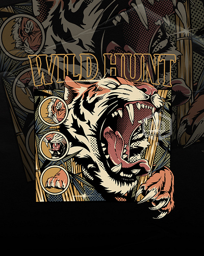 WILDHUNT (Design for Sale) artwork branding illustration illustrator merch merchandise outdoorapparel tiger tshirt tshirtdesign wild