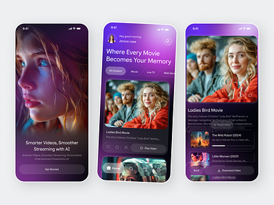 AI Movie & Entertainment App Design ai app ai recommendation app concept app design clean design entertainment app film finder mobile mobile app modern ui movie app recommendation engine streaming ui tv show app uxui