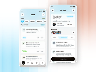 Ai Idea Management Mobile App activity monitor activity tracker ai agent ai assistant ai idea management ai tracker app design chatbot concept app design veli dribbble idea app ios app mobile ui modern ui product design sarup halder task manager ui ux ux design